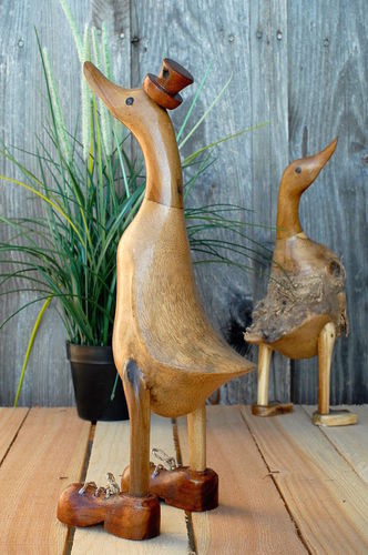 Lauf-Ente aus Holz, natur, Hut+Schuhe, ca. 30 cm