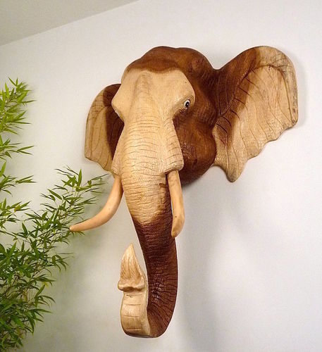 Elefantenkopf aus Holz, natur, B: ca 101 cm
