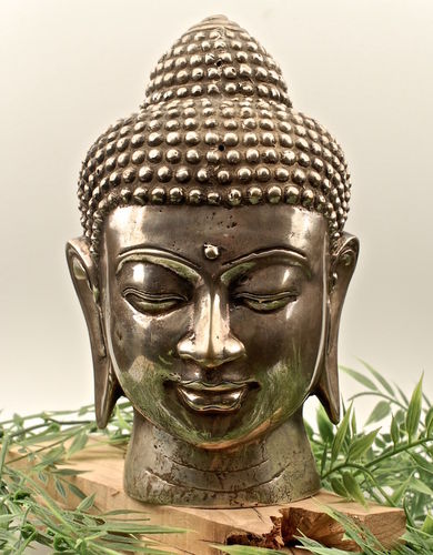 Buddha-Kopf aus Bronze, H: 21 cm