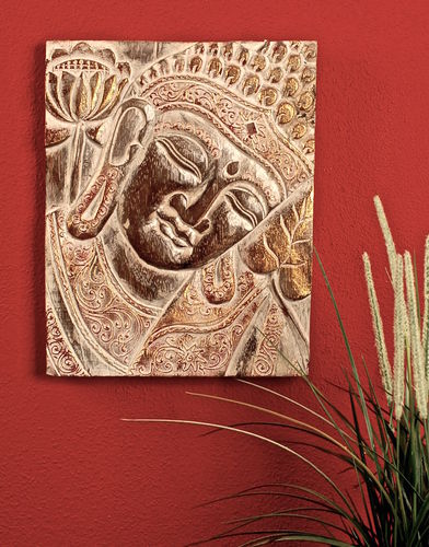 Buddha-Kopf, Relief, gold/braun