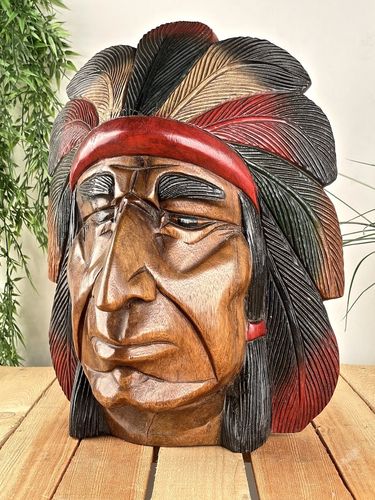 Indianermaske aus Holz, H: 42 cm, bemalt