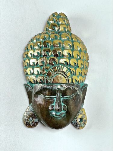 Buddha-Maske, grün-gold, H: ca. 40 cm