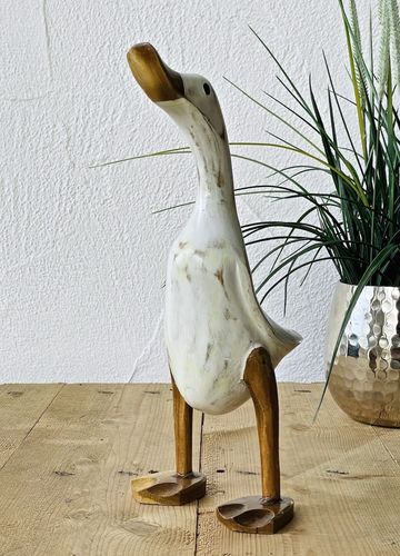 Lauf-Ente aus Holz, weiß mit Gebrauchsspuren (ca. 30 cm)