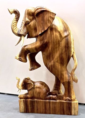 Elefantenkuh mit Baby aus Holz