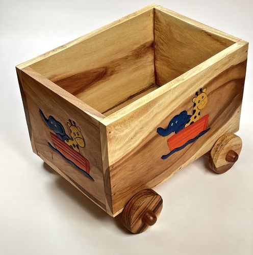 Spielzeugkiste aus Holz mit Rädern, Boot/Giraffe/Elefant